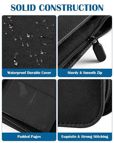 WisOffice Top Loader Binder 4 Pocket for 144 Toploaders with Zipper Closure | Fits 3" x 4'' Rigid Card, Premium PU Leather, Side Loading, Ringless 2x2 Card Binder for MTG/TCG/Sports/Games, Gift, Black thumbnail 6
