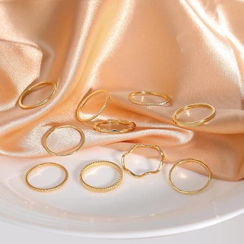 WFYOU 10 Pcs 1-2mm 18K Gold Plated Simple Rings for Women Band Knuckle Stacking Midi Rings Elegant Classic Minimalist Rings Comfort Fit thumbnail 5