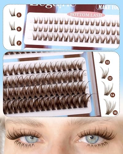 Brown Lash Clusters With Bottom Eyelash Clusters Natural Look Cluster Eyelash Extensions 300Pcs Dark Brown Wispy Lash Clusters D-Curly Individual Lashes 10-16MM by Zegaine thumbnail 6