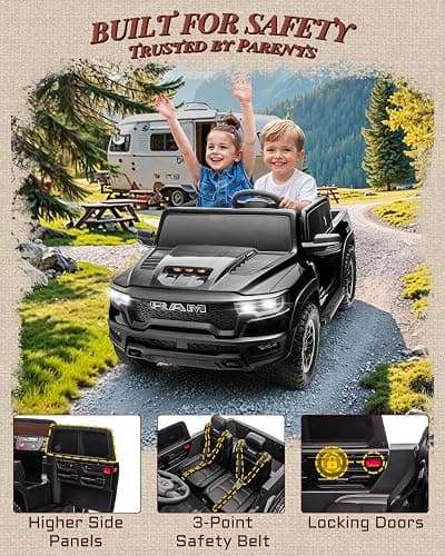 24V Ride on Toys for Big Kids, Licensed RAM 1500 RHO Electric Car for Kids w/Remote Control, Ride on Truck w/Bluetooth, LED Lights, Truck Bed Storage, Gear Shifter & Soft Start (Black) thumbnail 8