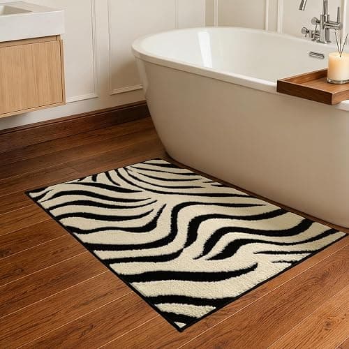 YIHOUSE 2×3 Ft Entryway Rugs: Washable Zebra Striped Small Rug - Modern Black and Cream White Rug for Indoor Entrance Bedroom Bathroom Home Decor - Nonslip Non-Shedding Carpet thumbnail 3