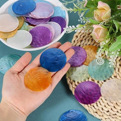 uxcell 120Pcs Capiz Shells 2" Round Natural Shells with 2 Holes for Seashell Wind Chimes Curtain Shell Garland DIY Craft Wedding Home Decoration, Pink thumbnail 4