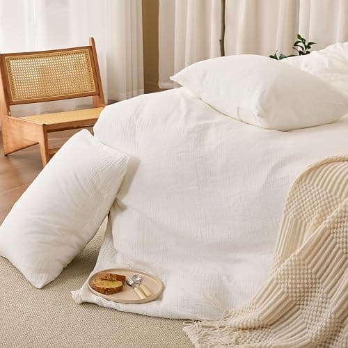 RENEWROOTS Off White Duvet Cover Queen Size 100% Sandwashed Cotton | Soft, Lightweight, Breathable Duvet Cover Set 3 Pieces with Zipper Clousre & Corner Buttons Queen 90"x90" thumbnail 9