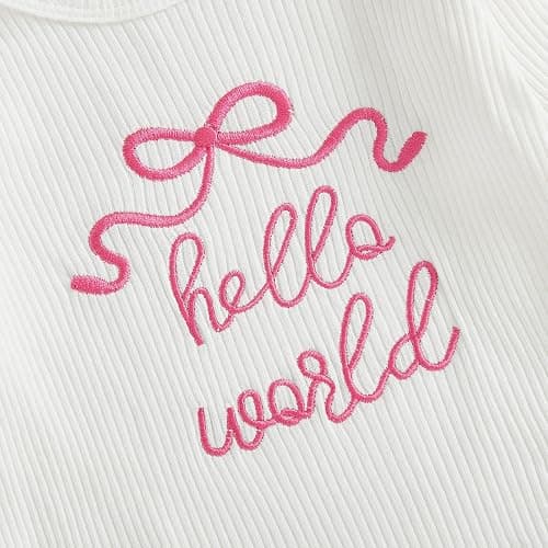 Twopumpkin Preemie Clothes Baby Girl Outfit Newborn Hello World Ribbed Romper Knitted Pants Headband Coming Home Outfits thumbnail 6