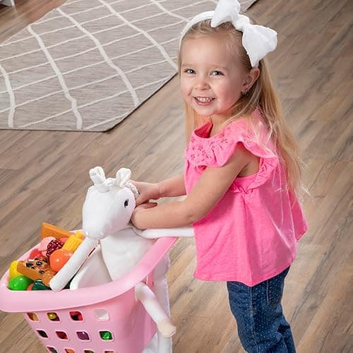 Step2 Little Helper's Shopping Cart for Kids, Play Grocery Cart, Made of Durable Plastic, for Toddlers 2+ Years Old, Pink thumbnail 7