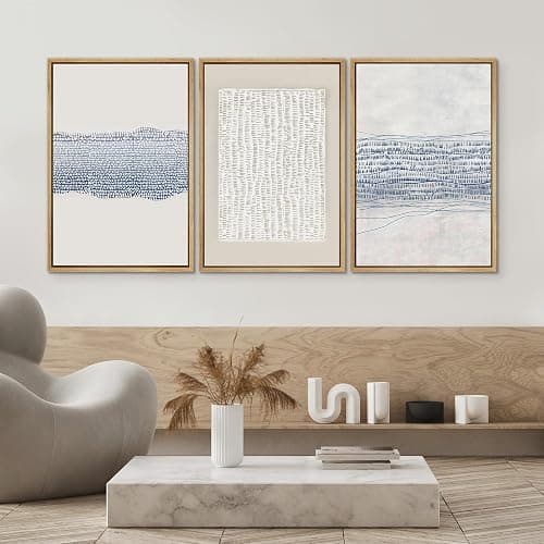 SIGNWIN Framed Canvas Print Wall Art Set Blue White Grunge Geometric Pattern Abstract Shapes Cozy Neutral Decorative Contemporary Minimal for Living Room, Bedroom, Office - 24"x36"x3 Natural thumbnail 4