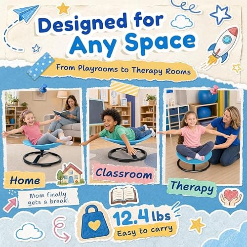 Pterying 21" L × 19" W Large Size Spinning Chair for Autistic Kids, Ages3+ | Autism Sensory Products, Sensory Toys Gifts for Kids with Autism & ADHD, Training Body Coordination, Azure Rounded Shape thumbnail 7