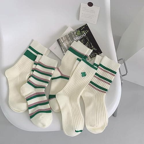Xhonp 5 Pairs Cute Big C Letter Crew Socks Sports,Casual,Striped for Women Socks thumbnail 2