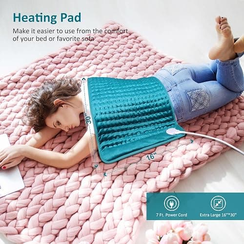 Electric Heating pad for Back/Shoulder/Neck/Knee/Leg Pain, Cramps and Arthritis Relief, 6 Fast Heating Settings, Auto-Off, Machine Washable, Moist Dry Heat Options, Extra Large 16"x30" - Blue Grey - 16"x30" thumbnail 6