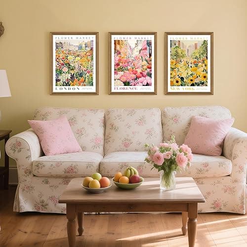 Ovczax Framed Flower Market Wall Art, Colorful Flowers Canvas Wall Decor, Travel Poster Decorative Picture Set - 3 Framed floral wall art, Suitable for Living Room Bedroom Dining Room 16" x 12" thumbnail 2