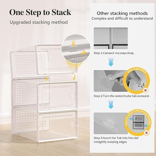 Kuject X-Large Shoe Storage Boxes Organizers Clear Plastic Stackable 12 Pack, Shoe Rack & Holder Substitute, Sneaker Containers, Toy Storage Organizer Bins for Entryway, Closet, Under Bed, White - X-Large - White thumbnail 5