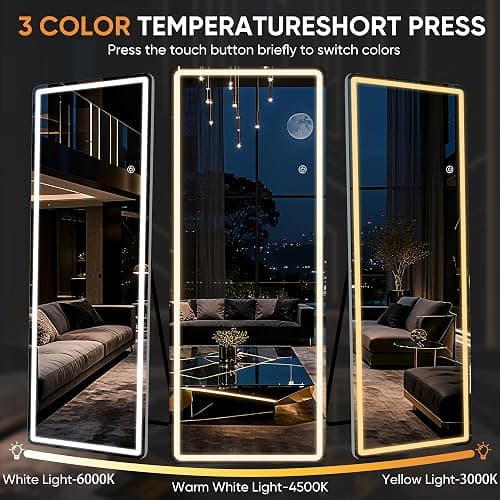 Coomily 71"x28" LED Full Length Mirror, LED Mirror Full Length Lighted Floor Standing,Hanging Mirrors Floor Mirrors with Lighted for Bedroom, Livingroom, Bathroom, Rect Style thumbnail 8