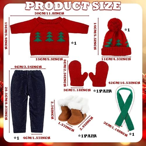 Bencailor 6 Pcs 18 Inch Christmas Doll Clothes and Accessories Winter Outfits Set Sweaters Trousers Hats Shoes Gloves for 18 Inch Doll Gifts(Red Green) thumbnail 3