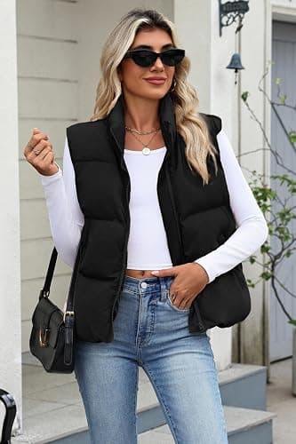 Zeagoo Women Puffer Vest Sleeveless Cropped Outerwear Warm Winter Lightweight Coat Stand Up Collar Down Jackets With Pockets thumbnail 3