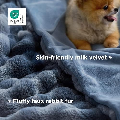 Bedsure GentleSoft Fluffy Fuzzy Throw Blanket, Soft Cozy Faux Fur Fleece Minky Blanket, Room Decor Couch Bed Cover Winter Bedding, Thick Warm Plush Christmas Women Men Gifts, 870GSM, Tie-dye Blue thumbnail 4