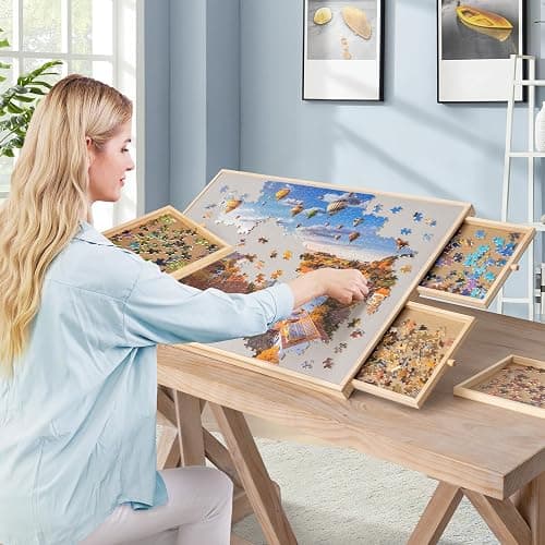 Becko US 1000-Pc Tilting Puzzle Board with 4 Drawers & Cover, Adjustable Jigsaw Puzzle Table with Built-in Easel/Stand, Portable Boards with Puzzles Storage for Adults, with Flannel Tabletop thumbnail 2