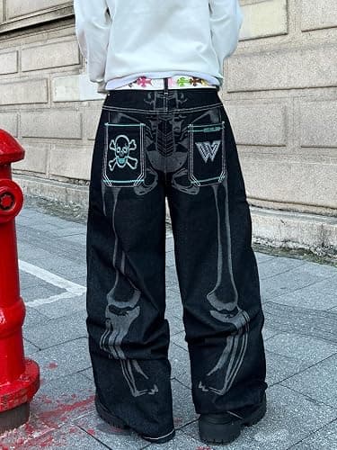Men's Y2K Baggy Jeans Wide Leg Denim Pants Vintage Streetwear Skate Jeans Loose Fit Hip Hop thumbnail 3