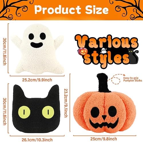 Justforjoyful 3Pcs Halloween Pillow Plush Pumpkin Ghost Throw Pillow for Halloween Home Party Decoration Stuffed Black Cat Shaped Cushion Pillow for Cozy Halloween Living Room Bedroom Sofa Supplies thumbnail 2