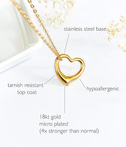 Altitude Boutique Open Heart Necklace for Women Floating Heart Necklace Hypoallergenic Simple Heart Necklace I Love You Necklace (Gold, Rose Gold, Silver) - Gold thumbnail 3