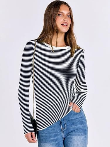 ANRABESS Women Long Sleeve Shirts Rib Knit Slim Fit Tops Basic Tee 2025 Fall Outfits Casual T-Shirt Underscrubs Layer Clothes thumbnail 4
