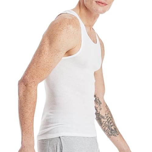 Hanes Men's Tank Top Undershirt Pack, Moisture-Wicking Cotton Ribbed Tanks for Men, Multi-Pack, White or Black/Gray thumbnail 5