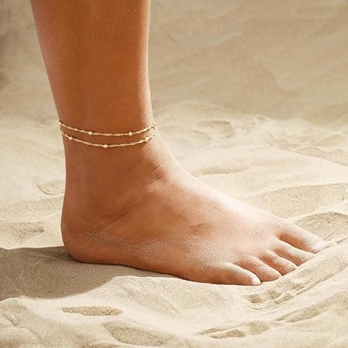JECOMY Ankle Bracelets for Women, 14K Gold Plated Waterproof Dainty Anklets for Women, Hypoallergenic Trendy Lightweight Jewelry Gifts thumbnail 4