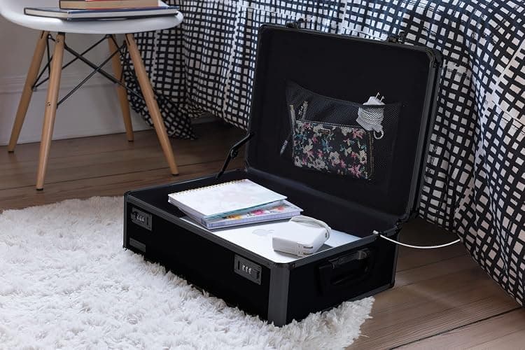 Vaultz Storage Lock Box - 6.5 x 19.25 x 13.5 Inch Lockable Dorm Storage Trunk with Combination Lock - Briefcase, Medicine Box, Lock Boxes for Personal Items, Cash, Laptop - Black on Black thumbnail 2