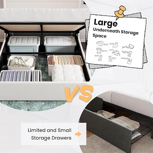 SHA CERLIN Full Size Lift Up Storage Bed/Velvet Upholstered/Modern Wingback Headboard/Upholstered Platform Bed Frame/Hydraulic Storage/No Box Spring Needed/White thumbnail 5