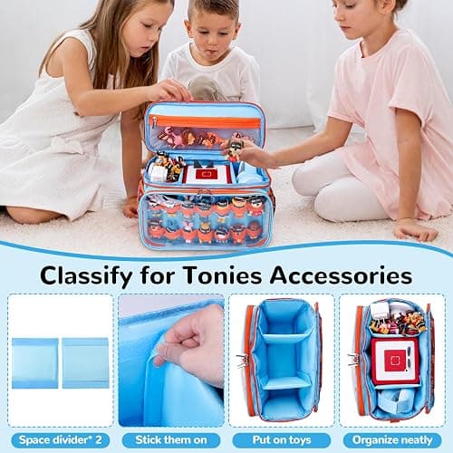 ahzske Carrying Case Compatible with Tonies Box with Clear Front Window, Large Storage Bag with 14 Elastic Bands for Tonies Figures Characters, Travel Organizer Case for Tonie Accessories (Blue) thumbnail 6