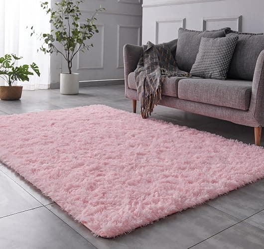 TABAYON Shaggy Pink Rug, 2x3 Area Rugs for Living Room, Anti-Skid Extra Comfy Fluffy Floor Carpet for Indoor Home Decorative - Image 1