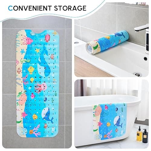 Vannokor Baby Bath Mat for Tub Non Slip Kids, 40 X 16 Inch Extra Long Bathtub Mat with Drain Holes and Suction Cups, Anti Slip Shower Mat Machine Washable, Whale thumbnail 4
