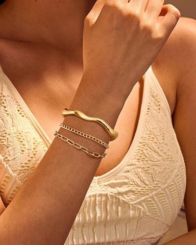 YADOCA Armreif Gold Armband Damen Gold Armband, 14K Gold Edelstahl Armkette Goldene Damen Armbänder Damen Schmuck Valentinstag für Sie Frauen thumbnail 3
