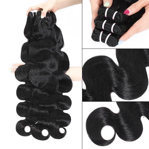 15A Raw Indian Human Hair Bundles Body Wave Bundles Human Hair,Triple Lifespan Virgin Remy Hair,No Tangle Shedding,Keep Texture Silky Soft After Multiple Washes (3 Bundles Natural Black, 20 22 24) thumbnail 2