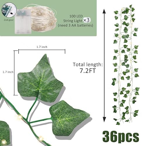 RECUTMS Artificial Ivy Vines 250 FT with 300 LED String Light Leaf Garland Fake Hanging Plants for Long Leaves Greenery Room Garden Office Wedding Wall Shower Patio Outdoor Indoor Decor (36 Pack) thumbnail 3