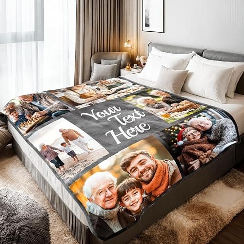 Stepdiy Thick Custom Throw Blanket 50"x60" | Personalized Blanket with 6 Photos Text | Customized Picture Blanket for Mom Dad | Customized Gifts for Anniversary Birthday Gifts for Him Her thumbnail 3