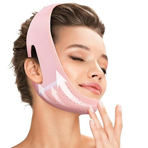 Juskaa Reusable V Line Lifting Mask with Chin Strap for Sleeping,Face Lift Prevent Sagging, Jaw Exerciser,pink,M - Image 1