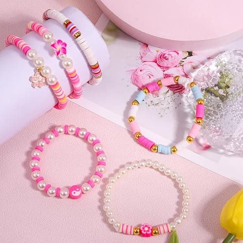 6PCS Clay Bead Bracelets for Women Preppy Cute Bracelets Jewelry Set Colorful Evil Eye Polymer Pearl Beaded Stretch Bracelets Jewelry for Women… thumbnail 3