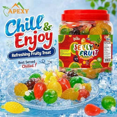 Apexy Jelly Fruit Candy – Assorted Fruit Flavors, Halloween Treat Juicy Chewy Gel Snacks, Kids & Adults Party Favors, Fun Treats for Goodie Bags & Events 46.9oz (1330g) thumbnail 4