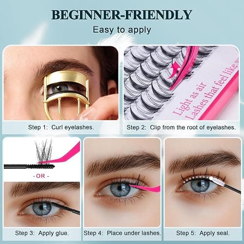 Vasa Muse Premium Lash Clusters Kit - 10-16mm Wispy Natural & Fairy Spiky WideSpan Individual Eyelash Clusters 0.05mm Ultra-thin Invisible band Eyelash Extension Kit with Bond Seal for Starter DIY thumbnail 11