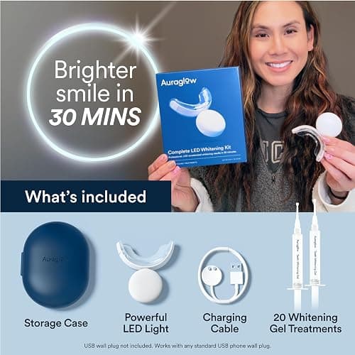 Auraglow Teeth Whitening Kit, LED Accelerator Light, 35% Carbamide Peroxide Teeth Whitening Gel, 20+ Whitening Treatments, Whitens up to 10 Shades in 7 Days thumbnail 5