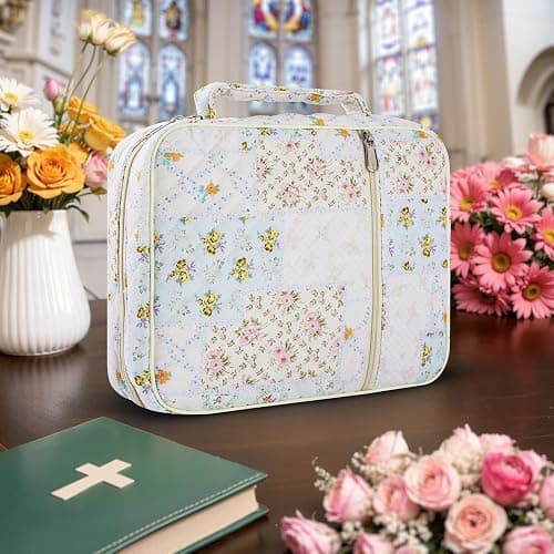 WOBAGMEN Bible Cover Case for Women,Large Bible Tote Bags Organizer Quilted Carrying Case for Girls,Bible Study Supplies Accessories Christian Gifts for Women (Colorful Floral, M) thumbnail 2