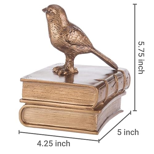 MyGift Gold Bird Bookends Decorative for Heavy Books, Brass Book Ends for Shelves, Vintage Resin Bookends, 1 Pair thumbnail 3