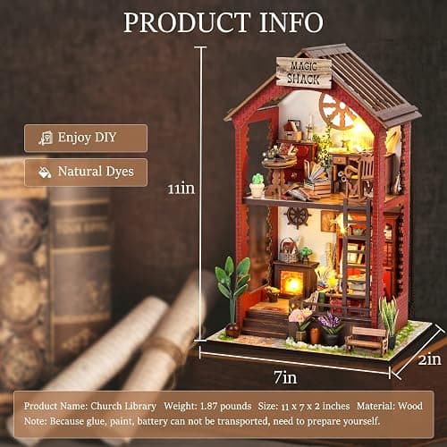 DIY Book Nook Kits Booknook-Creativity 3D Wooden Puzzle Bookend Bookshelf Decor -Booknook Kit for Adults Miniature House Dollhouse Kit with LED Light Crafts for Adult thumbnail 3