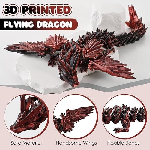 GemmiCho 3D Printed Dragon with Wings, 11" 3D Printed Dragon Toys for Kids, 3D Dragon for Stress Relief, Surprise Animals Figurines Fidget Dragon Toys for Boys Kids Teen 5-7 4-6 8-12 thumbnail 4