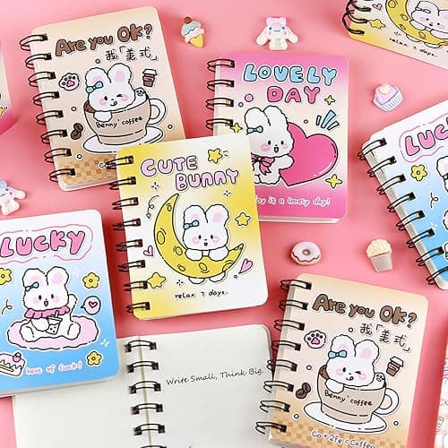 Rztxntp 4 Pack Kawaii Rabbit A7 Spiral Notebooks - Cute Cartoon Mini Memo Pads, 80 Sheets/160 Pages Blank Pages for Kids, Study Notes, Drawing & Writing, Perfect as Party Favors, Gifts & Rewards (A) thumbnail 4