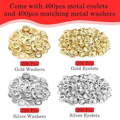 803Pcs Grommet Eyelet Pliers Kit, 1/4 Inch Grommet Tool Kit with 800 Metal Eyelets, Grommet Hand Press kit for Leather Crafts(Inside Dia: 6.4mm/Outer Dia: 12mm (A.I.S.)/Flange Width: ~3mm) thumbnail 5