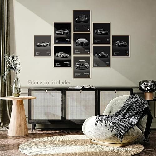 CSLGQGV Car Poster Vintage Racing Car Wall Art Supercar Canvas Prints Painting For Men Room Pictures Guys Dorm Room Aesthetics Decor Bedroom Office (Unframed,8×10inch,9pcs) black thumbnail 2