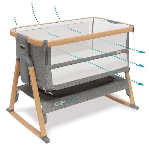 Tutti Bambini CoZee® Breeze PLUS - Extra Breathable Next To Me Crib & Standalone Baby Cot with Larger Mesh Side Windows, Easy Fold, with Mattress (0-6 months) - Oak/Charcoal - Image 1
