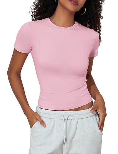 PrettyGuide Women's Crew Neck Short Sleeve Summer Basic Tee Tight Fit Cotton Jersey T Shirt Y2K Going Out Tops thumbnail 8