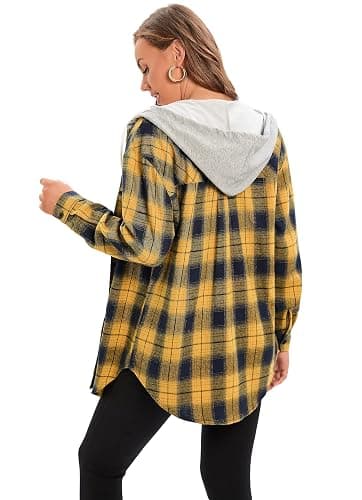 Women's Plaid Flannel Shirts Hoodie Long Sleeve Oversized Shirt Jacket Button Down Blouse Tops thumbnail 6